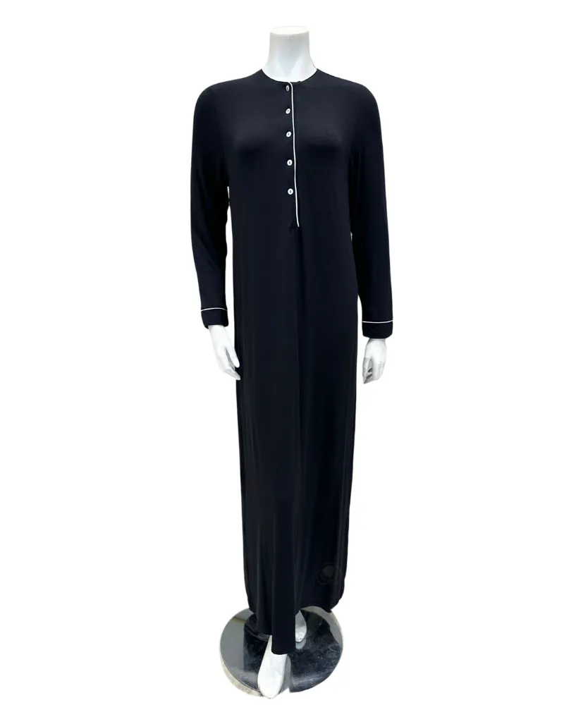 AK846BK Black Hotel Style Button Down Modal Nightgown