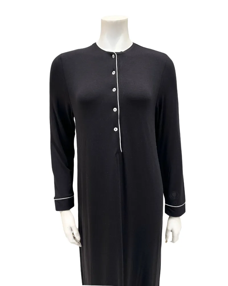 AK846BK Black Hotel Style Button Down Modal Nightgown