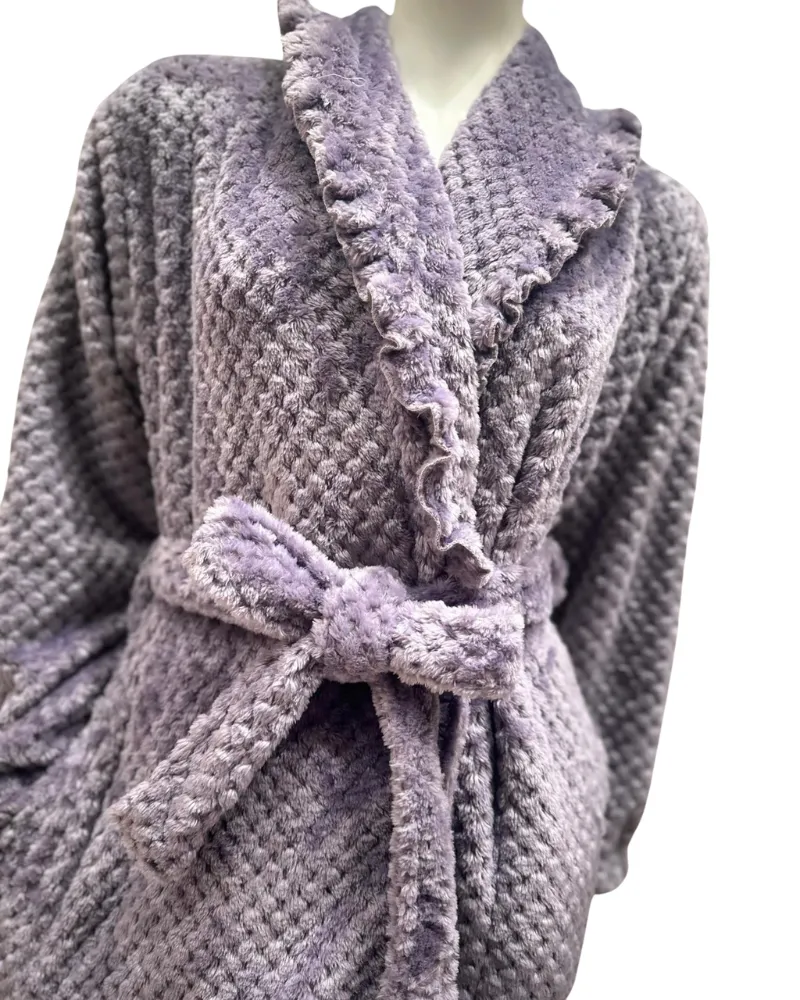 AL302LV Lavender Textured Furry Morning Robe & Eye Mask