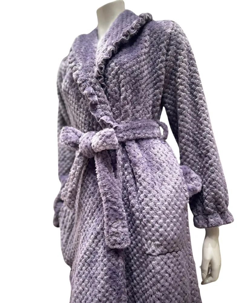 AL302LV Lavender Textured Furry Morning Robe & Eye Mask