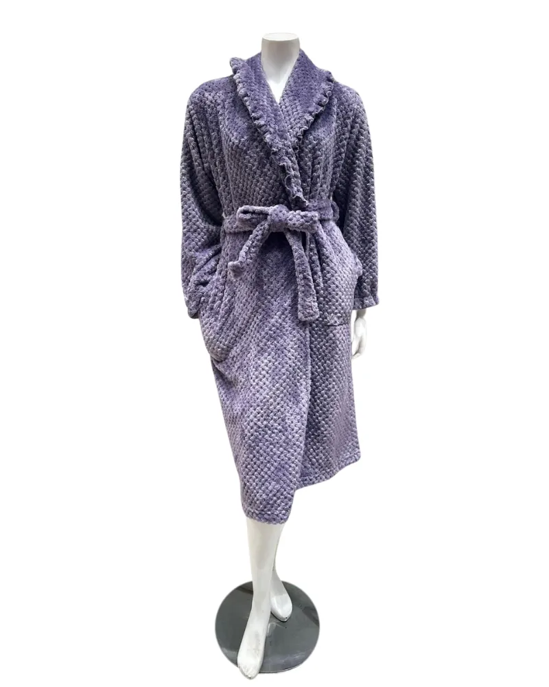 AL302LV Lavender Textured Furry Morning Robe & Eye Mask