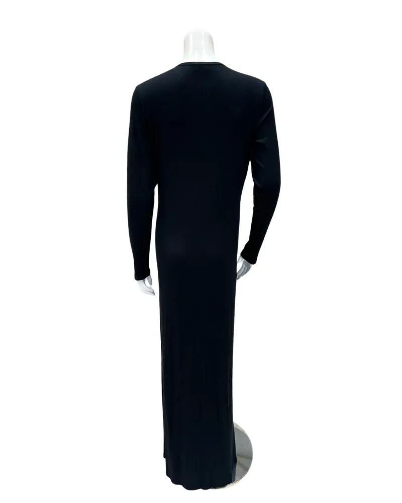 AL859BLK Black Ribbed White Button Down Modal Nightgown