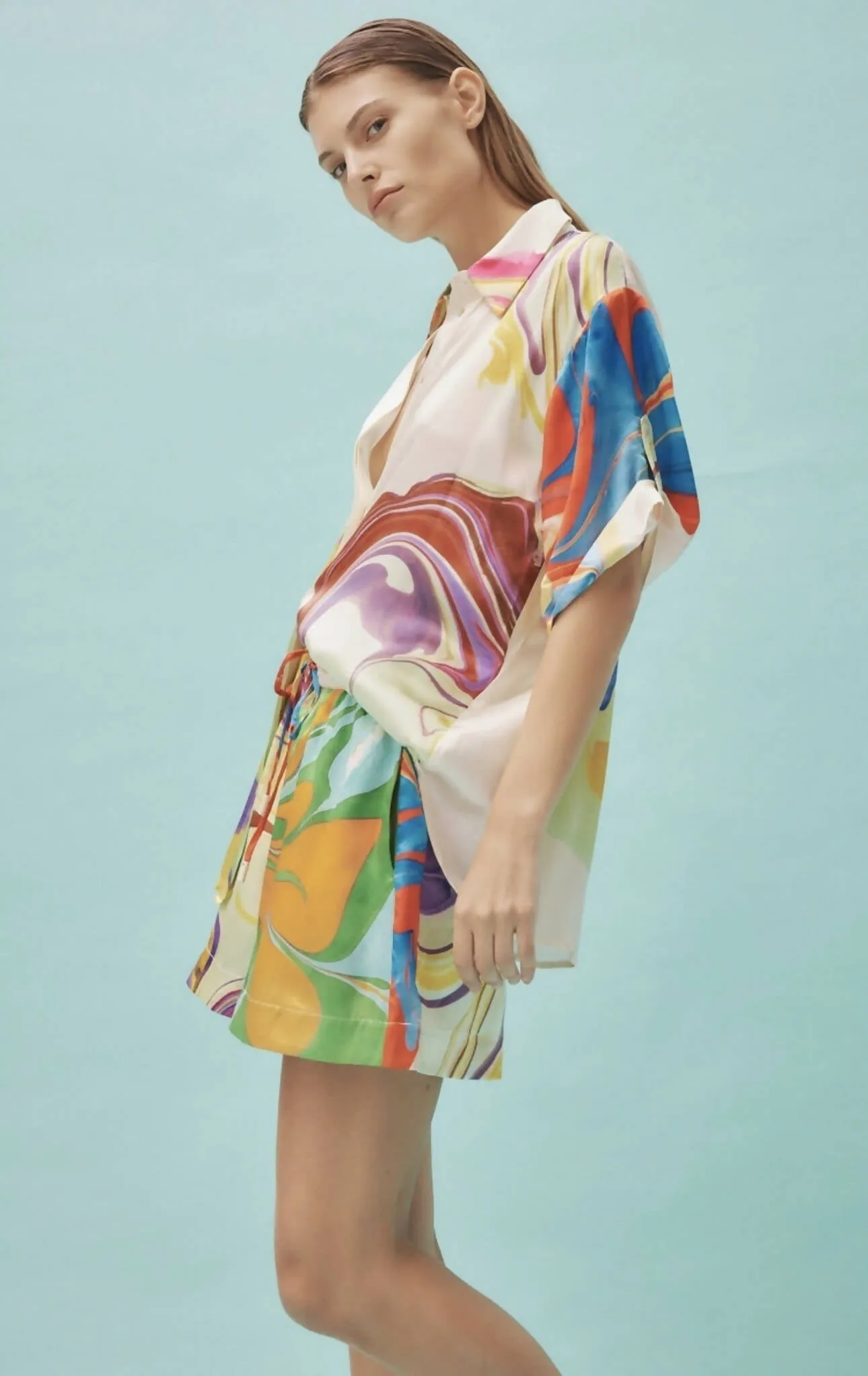 Alemais Luca Silk Shirt and Short Set Multi Size 16