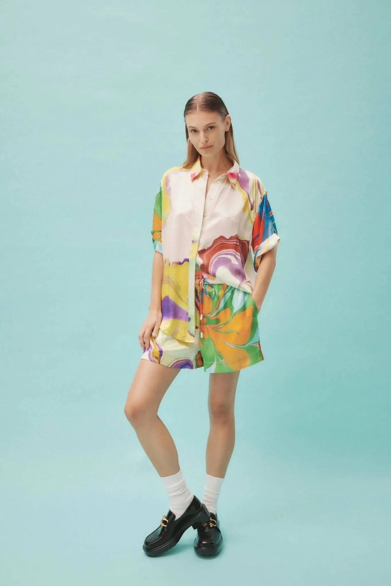 Alemais Luca Silk Shirt and Short Set Multi Size 16