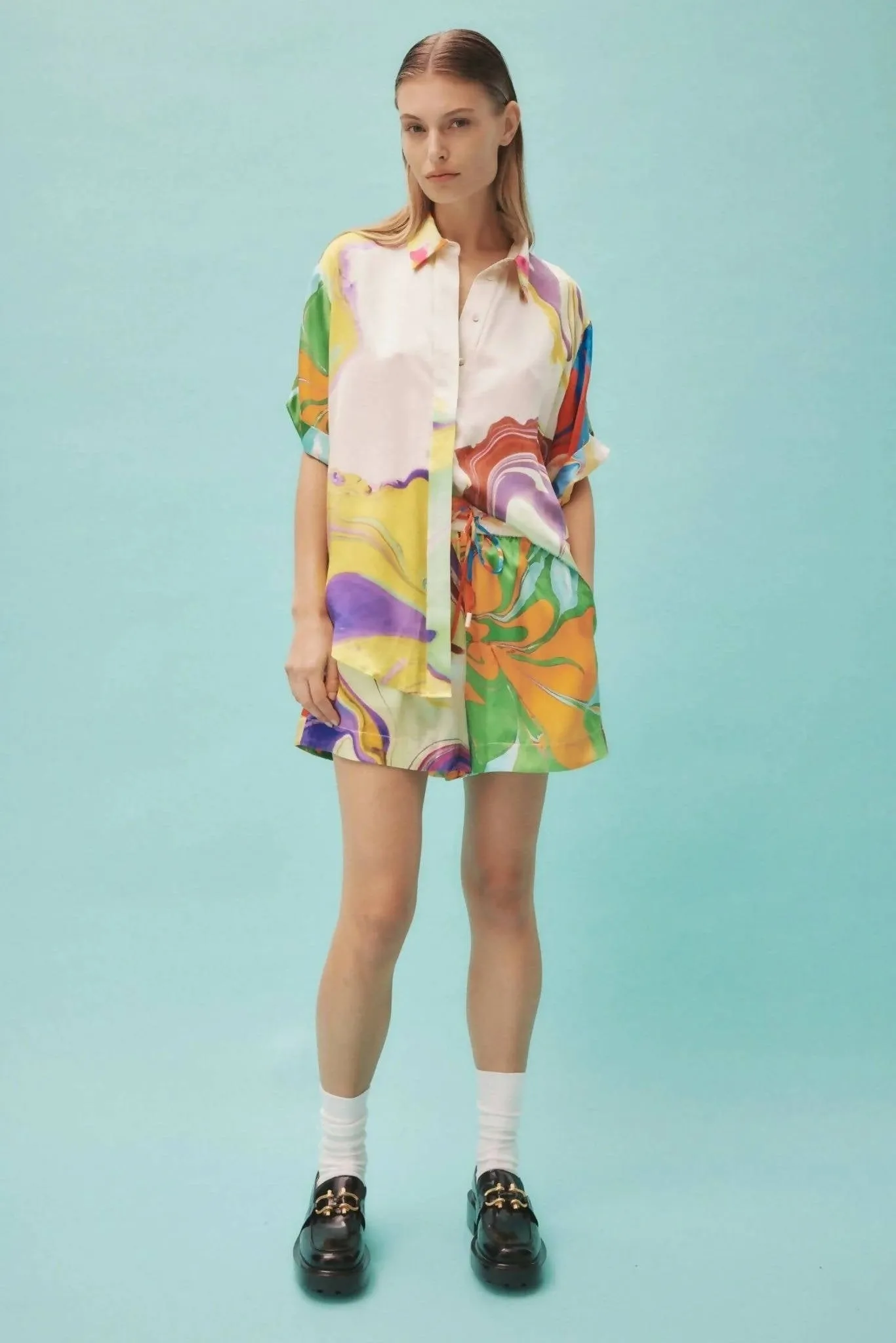 Alemais Luca Silk Shirt and Short Set Multi Size 16