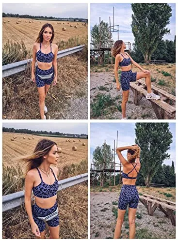 Aleumdr Women's Leopard Print Workout Sets 2 Piece Seamless Slim Fit Yoga Clothing Outfits Set Purple Small 4 6