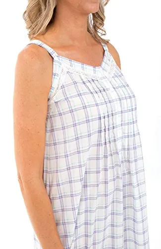 Alexander Del Rossa Womens 100% Cotton Lawn Nightgown, Long Tank Top Chemise, Medium Purple and Green Plaid (A0582L26MD)