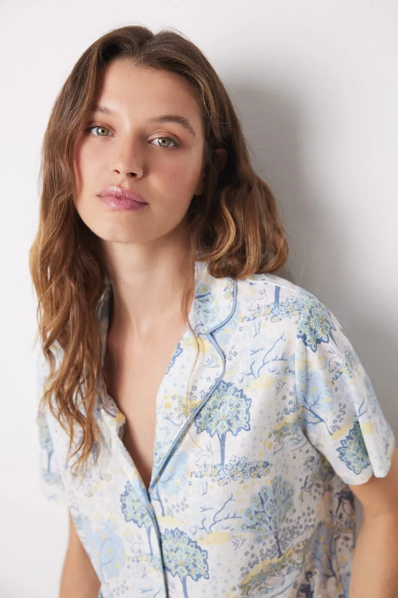 Allover cotton shirt pajamas with landscape