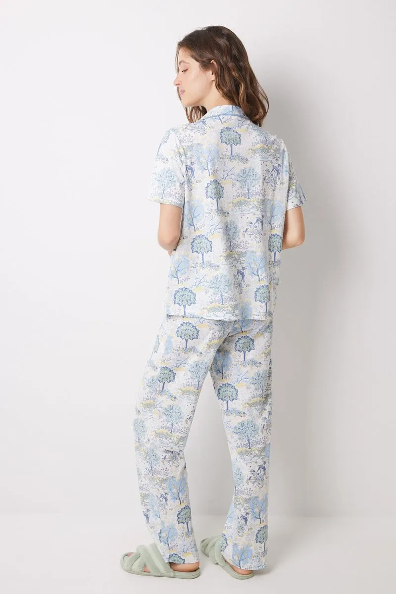 Allover cotton shirt pajamas with landscape