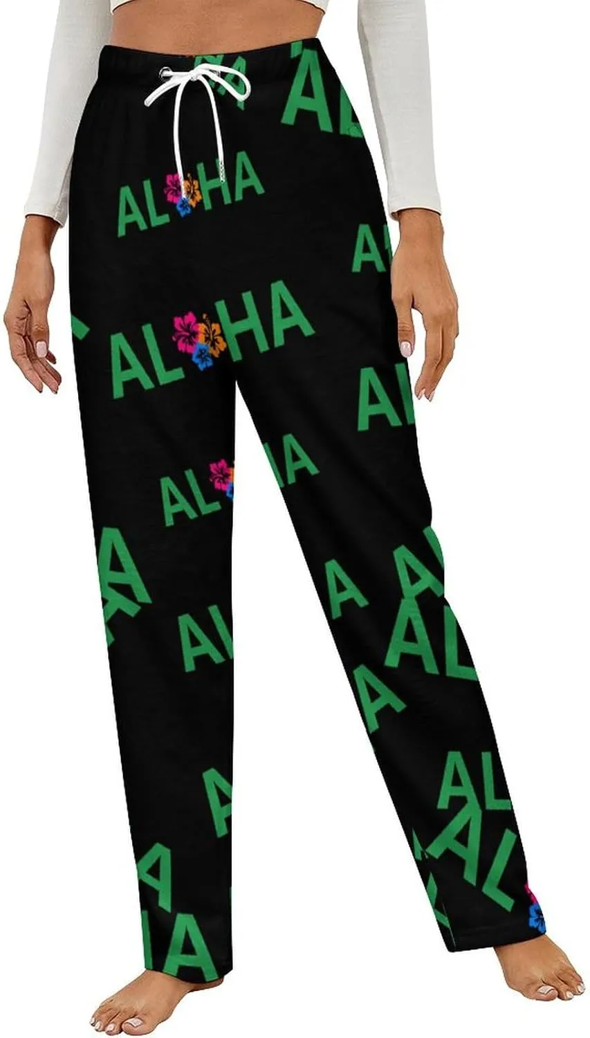Aloha Hawaiian Flower Women's Flannel Pajama Pants Fleece Lounge Sleep Bottoms PJ
