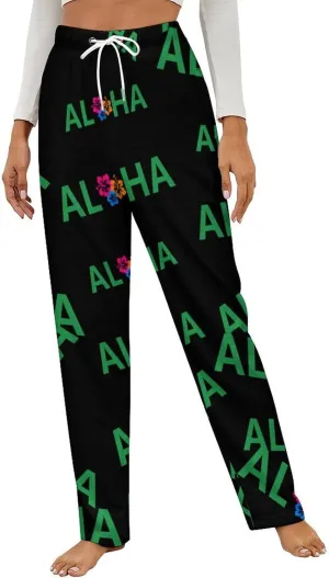 Aloha Hawaiian Flower Women's Flannel Pajama Pants Fleece Lounge Sleep Bottoms PJ