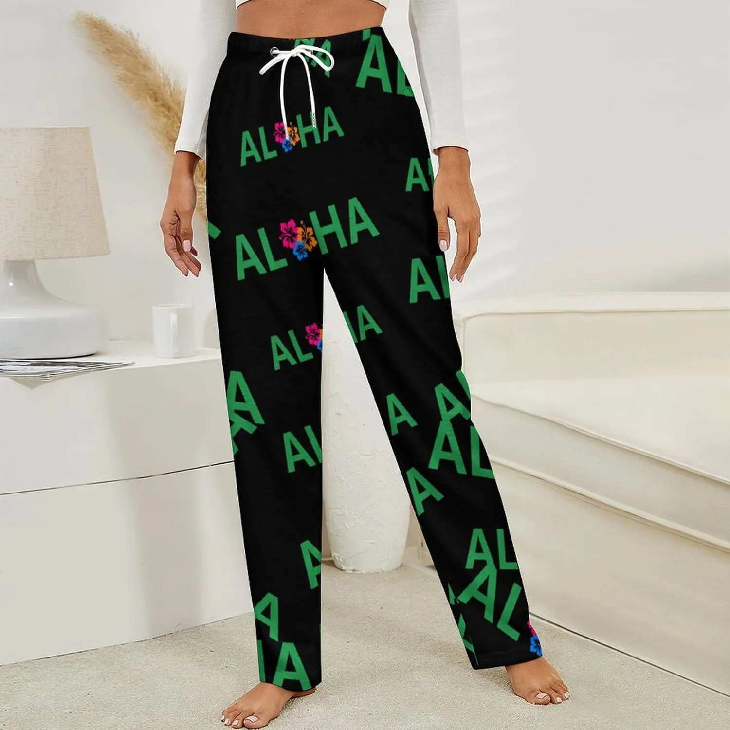 Aloha Hawaiian Flower Women's Flannel Pajama Pants Fleece Lounge Sleep Bottoms PJ