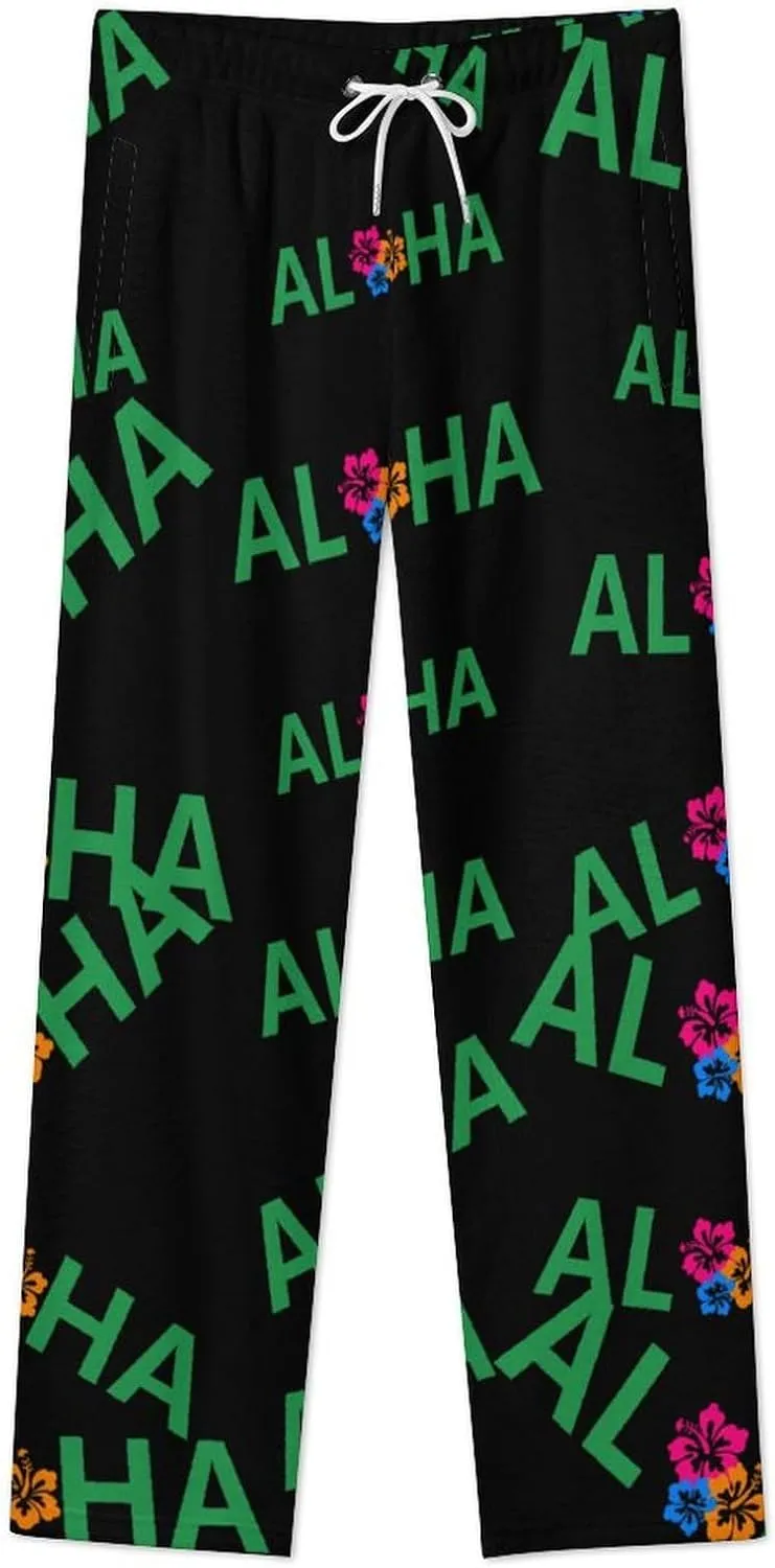 Aloha Hawaiian Flower Women's Flannel Pajama Pants Fleece Lounge Sleep Bottoms PJ