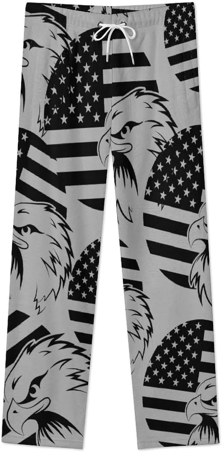 American Flag Eagle Women's Flannel Pajama Pants Fleece Lounge Sleep Bottoms PJ