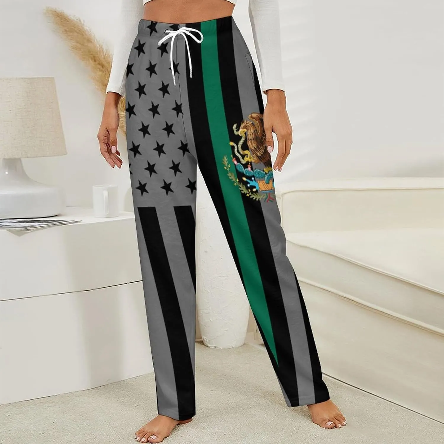American Mexico Flag Women's Flannel Pajama Pants Fleece Lounge Sleep Bottoms PJ
