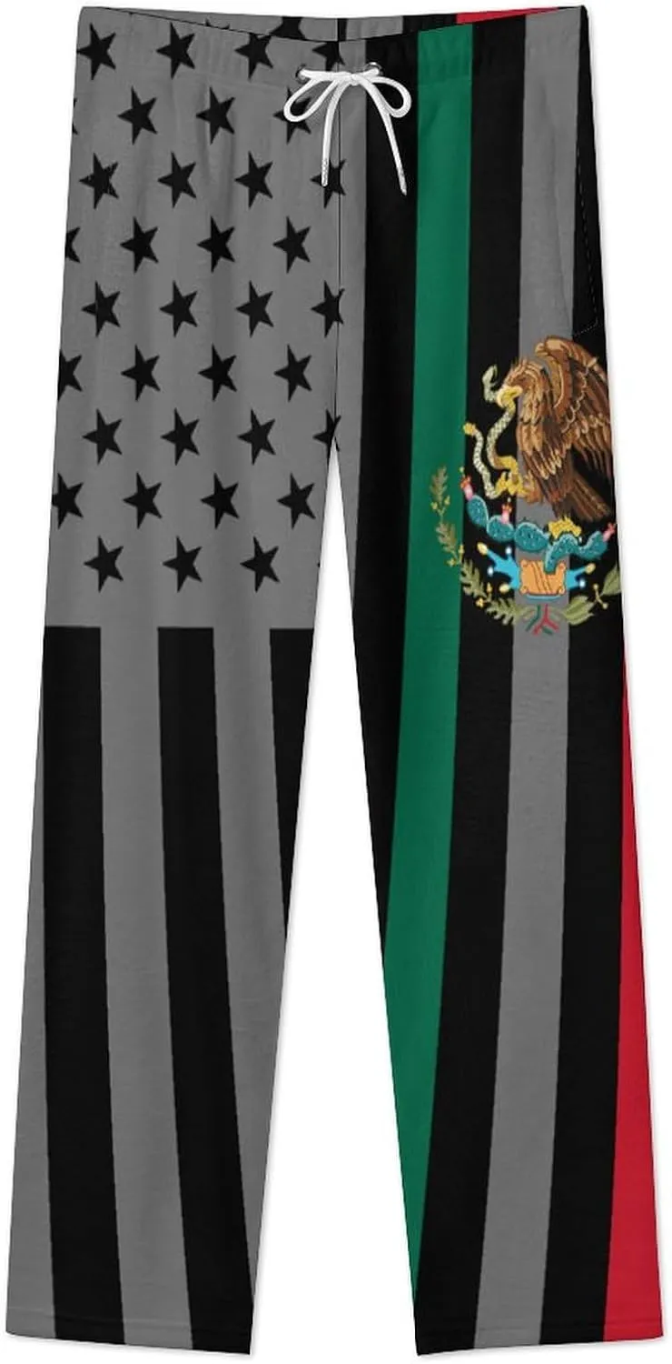 American Mexico Flag Women's Flannel Pajama Pants Fleece Lounge Sleep Bottoms PJ