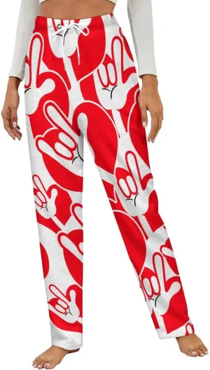 American Sign Language I Love You Women's Flannel Pajama Pants Fleece Lounge Sleep Bottoms PJ