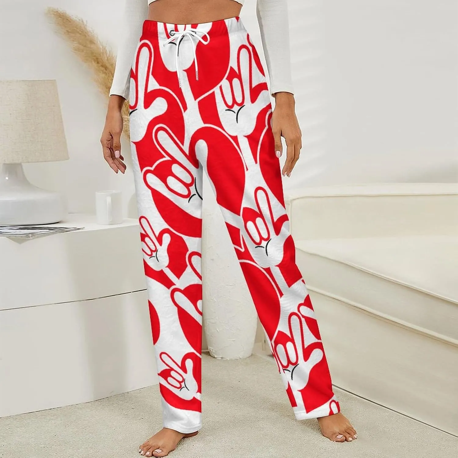 American Sign Language I Love You Women's Flannel Pajama Pants Fleece Lounge Sleep Bottoms PJ