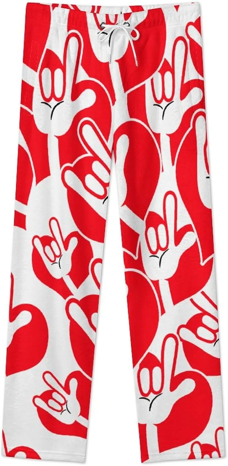 American Sign Language I Love You Women's Flannel Pajama Pants Fleece Lounge Sleep Bottoms PJ