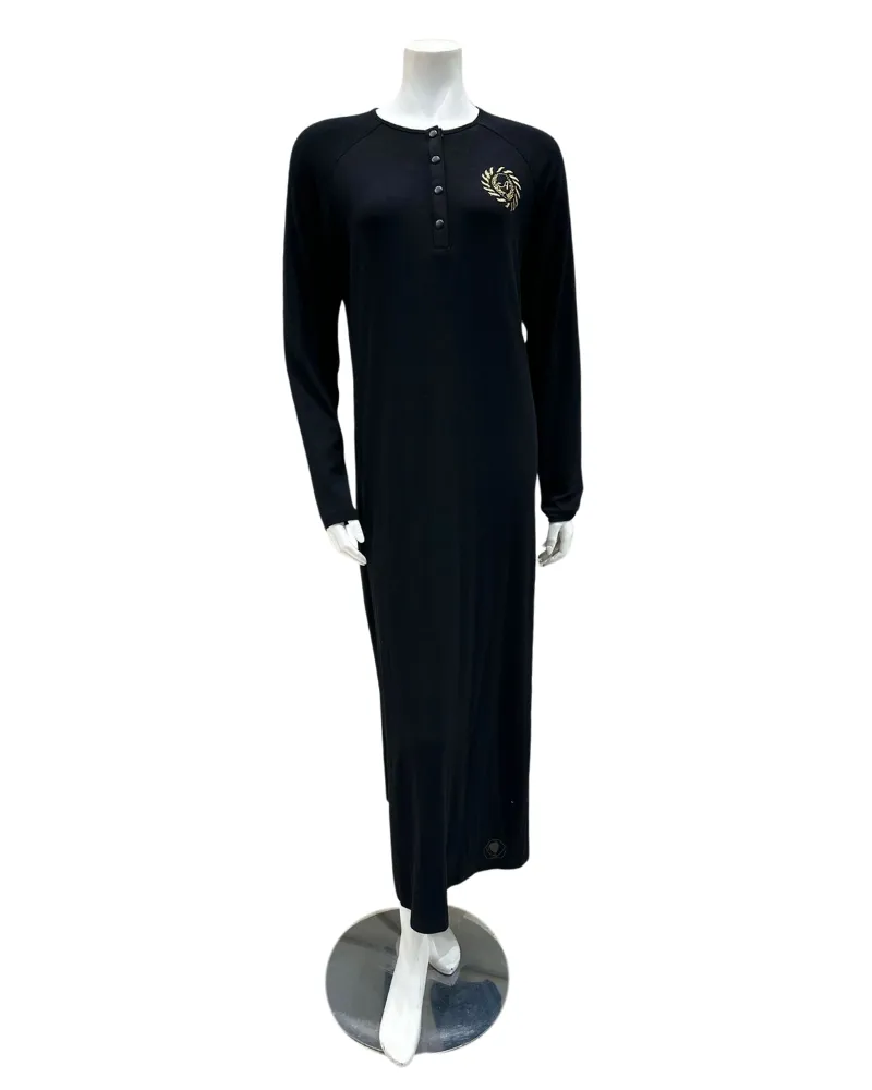 Angelice Black Logo Snaps Ribbed Modal Nightgown