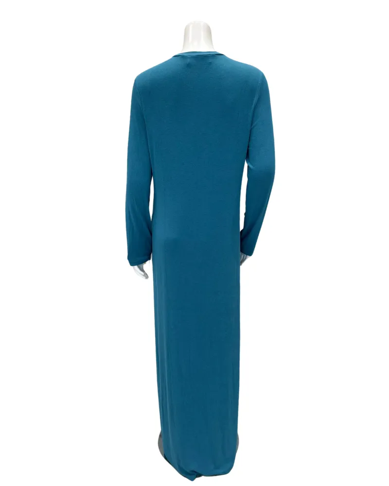 Angelice Denim Blue Modest V Neck Ribbed Modal Nightgown