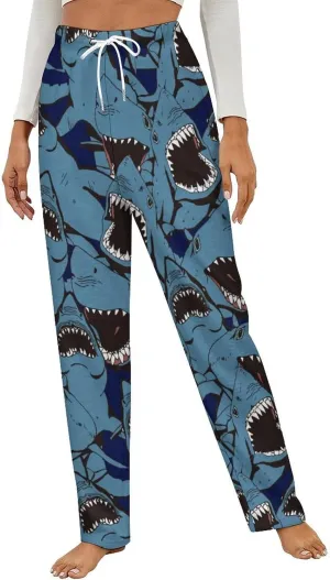 Angry Shark Women's Flannel Pajama Pants Fleece Lounge Sleep Bottoms PJ