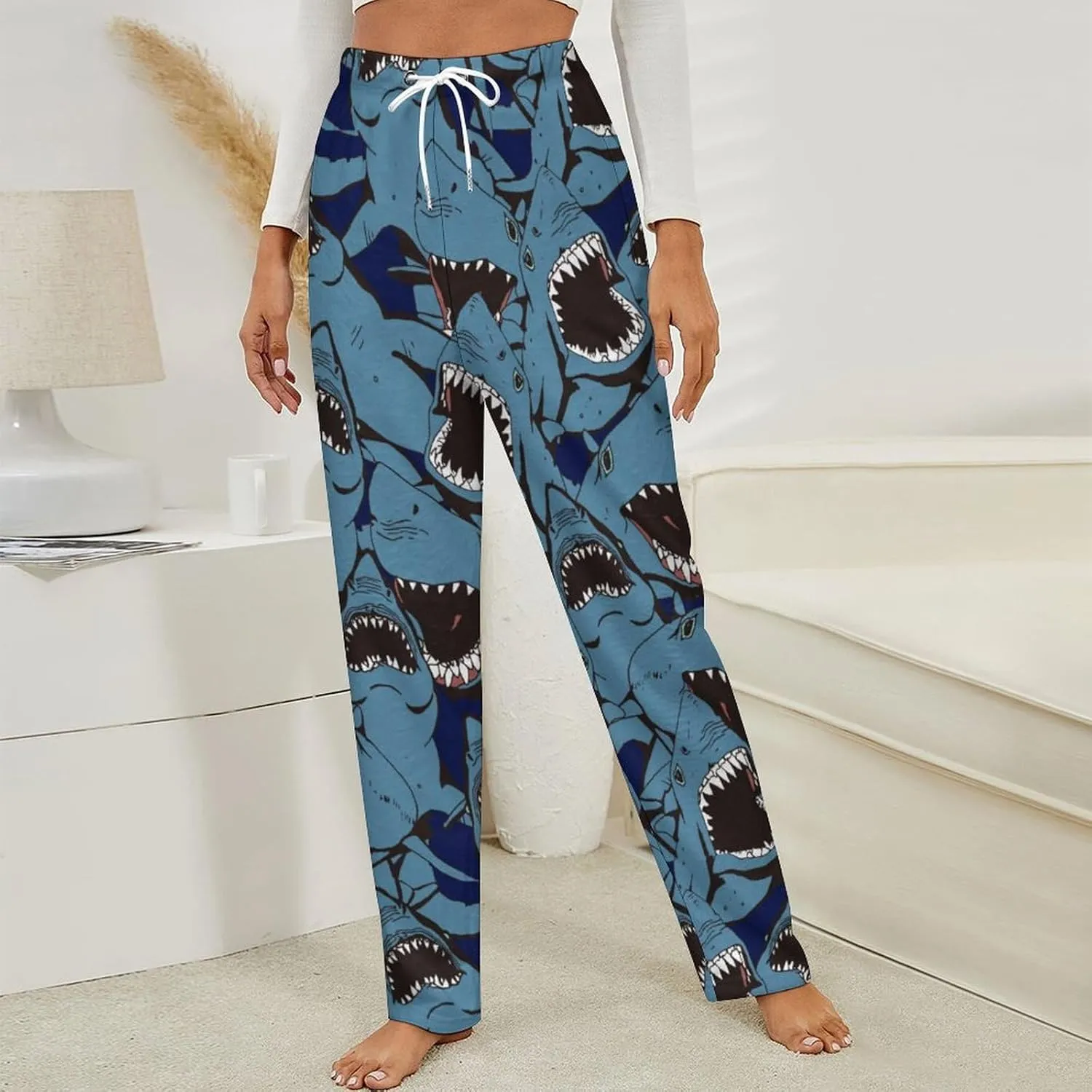 Angry Shark Women's Flannel Pajama Pants Fleece Lounge Sleep Bottoms PJ