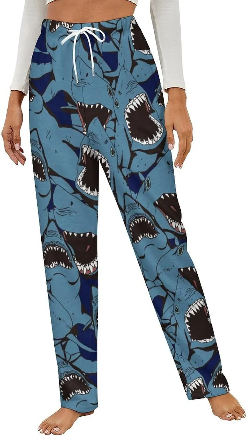 Angry Shark Women's Flannel Pajama Pants Fleece Lounge Sleep Bottoms PJ