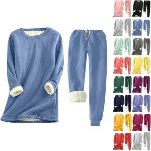 Aniywn Women Warm Pajama Sets Fleece Lined Long Sleeve Crewneck Sweatshirt Pullover and Pants Loungewear Sets Winter Clothes