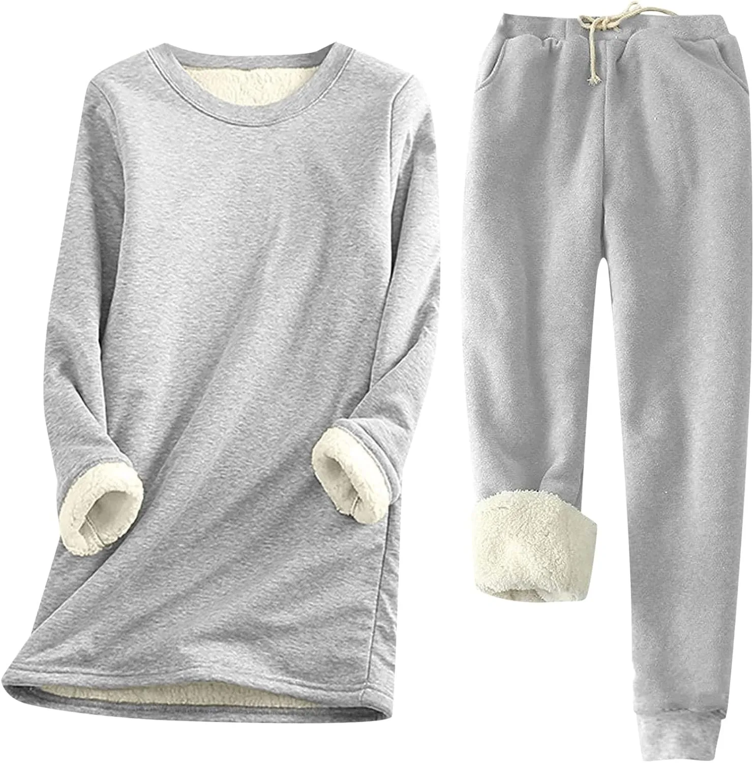 Aniywn Women Warm Pajama Sets Fleece Lined Long Sleeve Crewneck Sweatshirt Pullover and Pants Loungewear Sets Winter Clothes