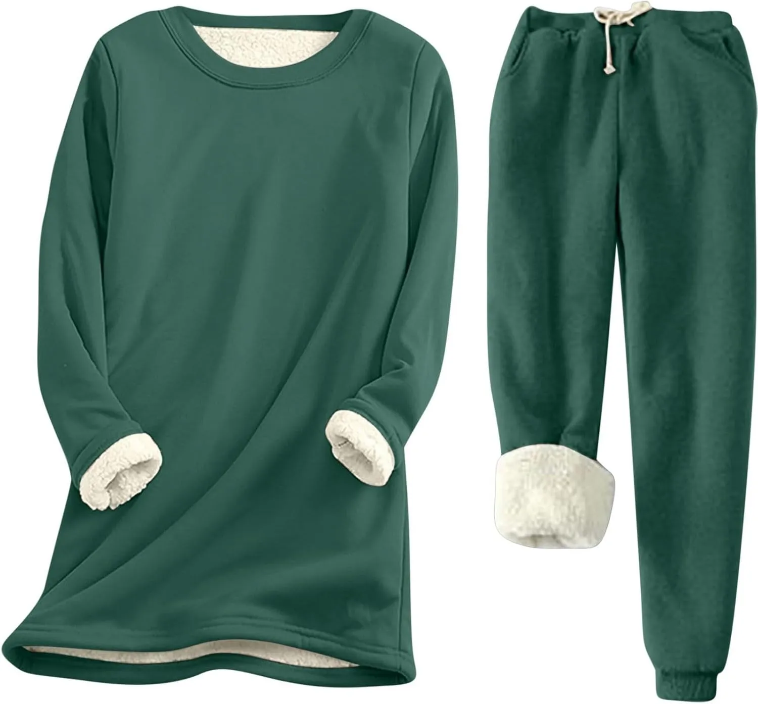 Aniywn Women Warm Pajama Sets Fleece Lined Long Sleeve Crewneck Sweatshirt Pullover and Pants Loungewear Sets Winter Clothes
