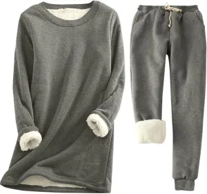 Aniywn Women Warm Pajama Sets Fleece Lined Long Sleeve Crewneck Sweatshirt Pullover and Pants Loungewear Sets Winter Clothes