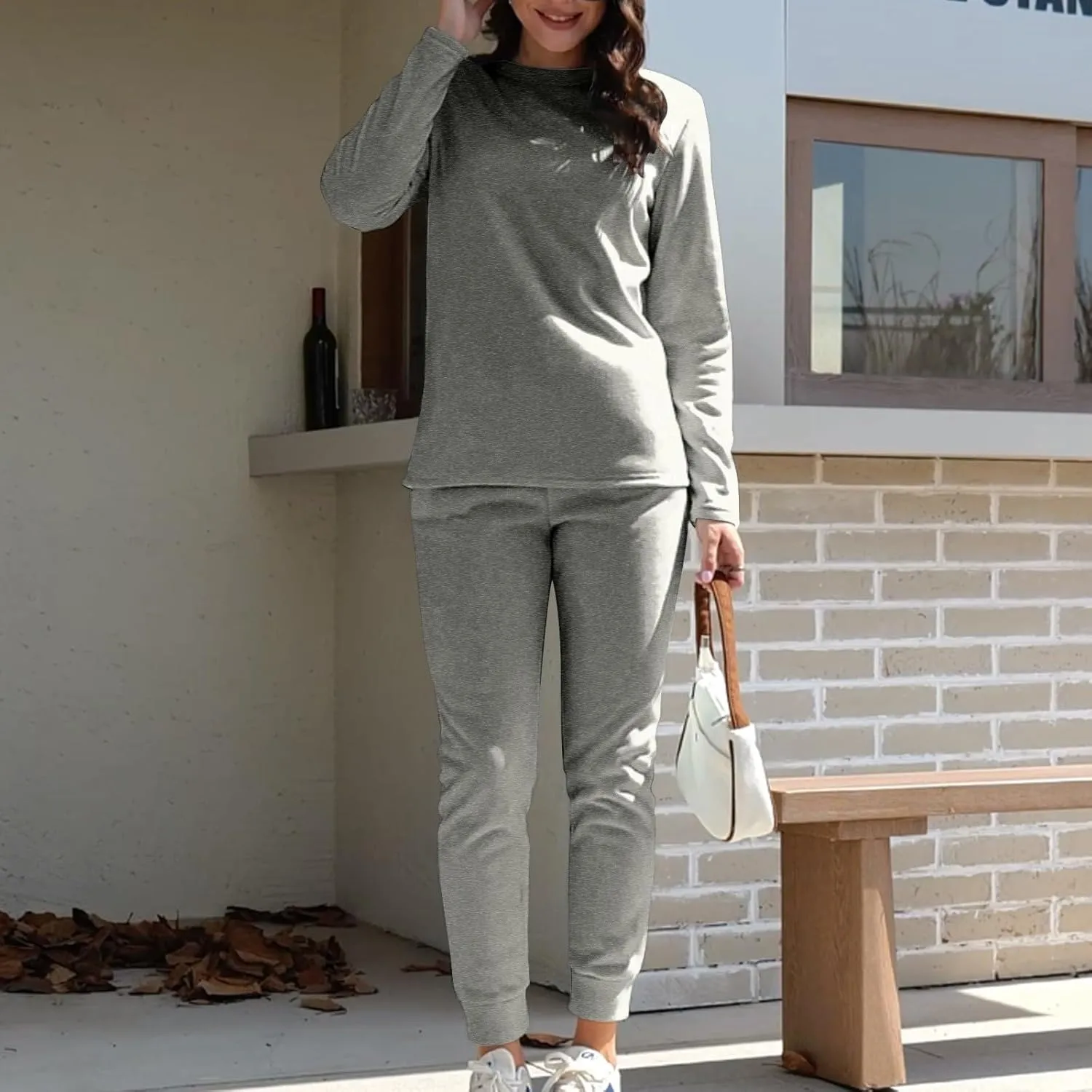 Aniywn Women Warm Pajama Sets Fleece Lined Long Sleeve Crewneck Sweatshirt Pullover and Pants Loungewear Sets Winter Clothes