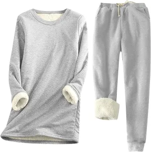 Aniywn Women Warm Pajama Sets Fleece Lined Long Sleeve Crewneck Sweatshirt Pullover and Pants Loungewear Sets Winter Clothes
