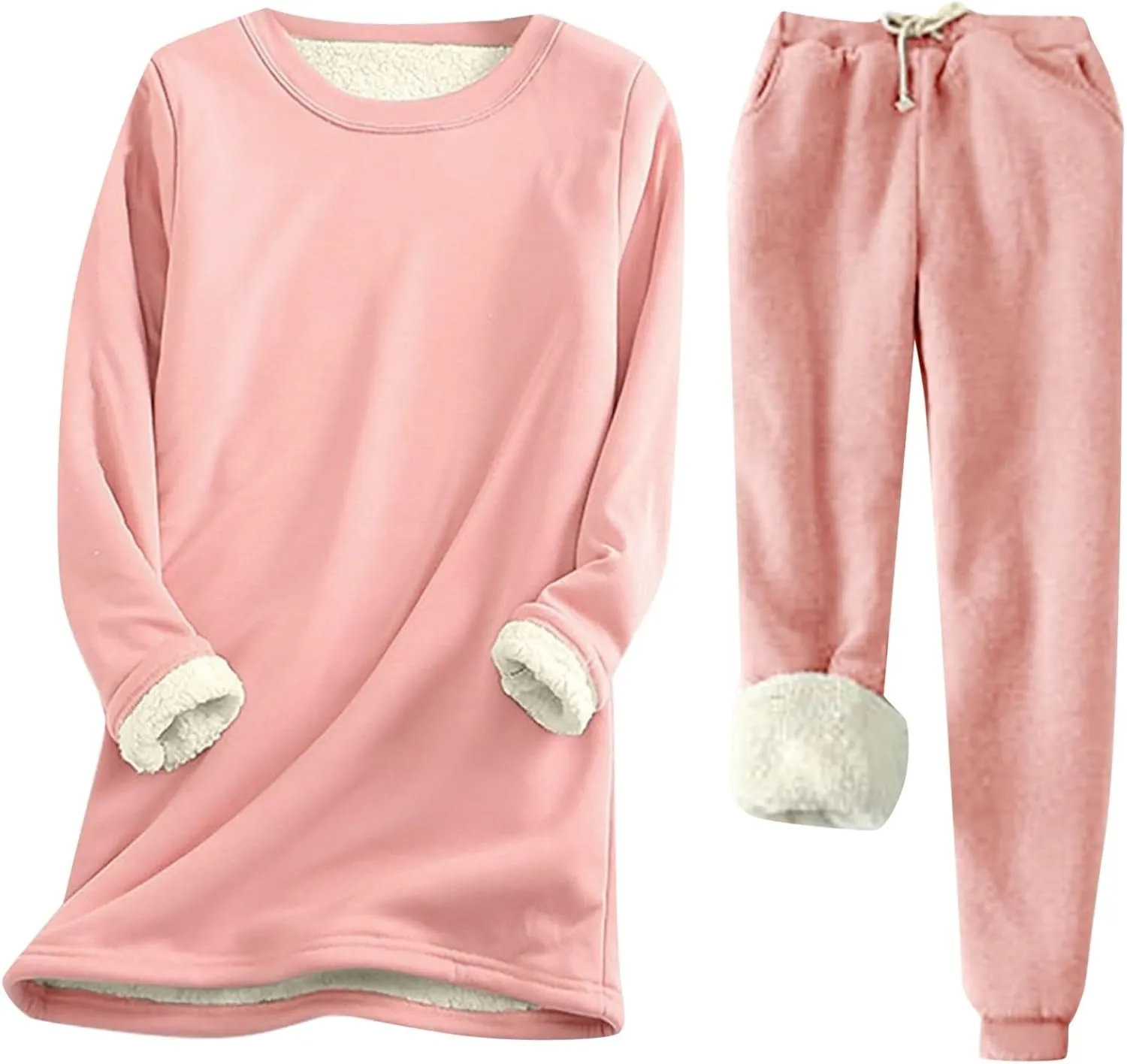 Aniywn Women Warm Pajama Sets Fleece Lined Long Sleeve Crewneck Sweatshirt Pullover and Pants Loungewear Sets Winter Clothes