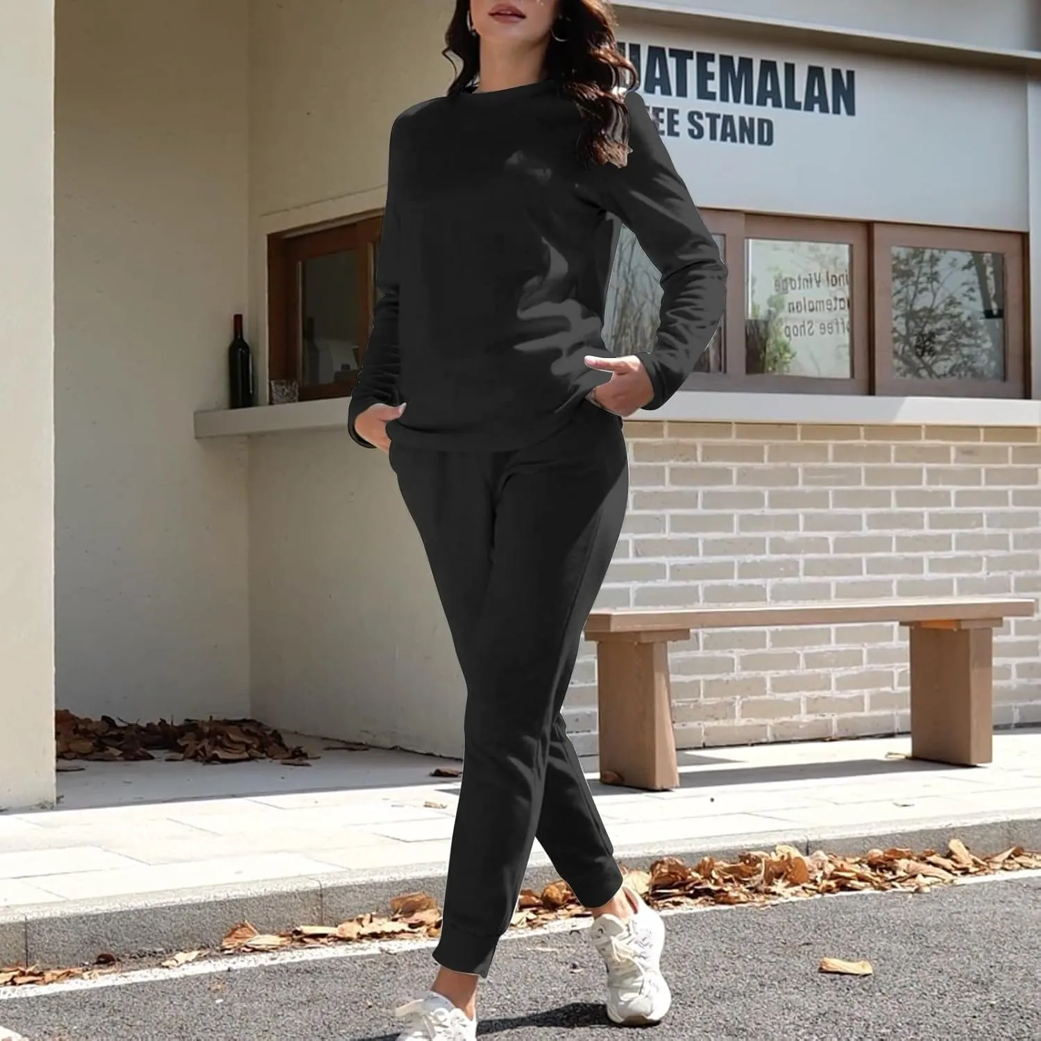 Aniywn Women Warm Pajama Sets Fleece Lined Long Sleeve Crewneck Sweatshirt Pullover and Pants Loungewear Sets Winter Clothes