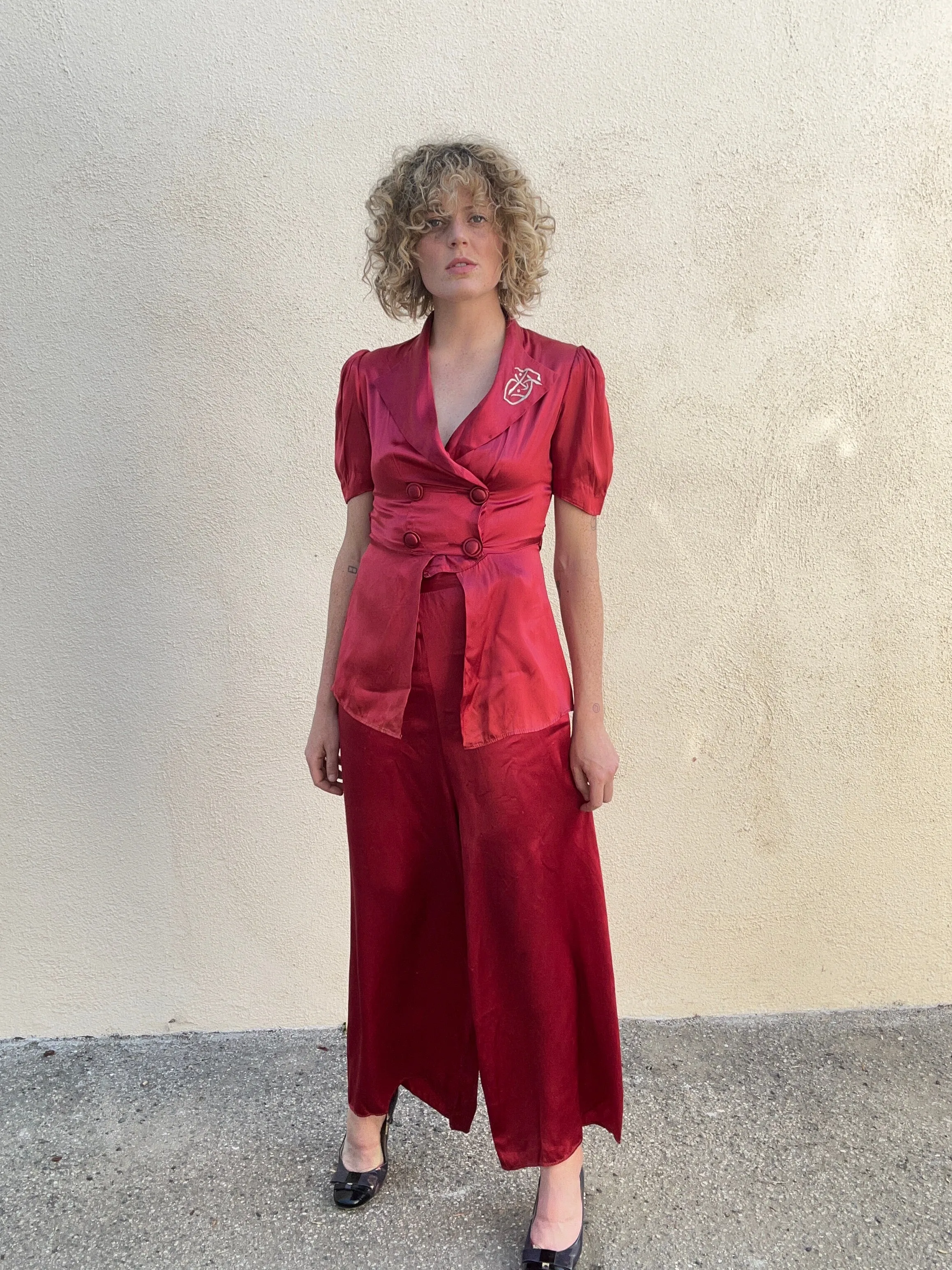 Antique Red Silk Pajama Set