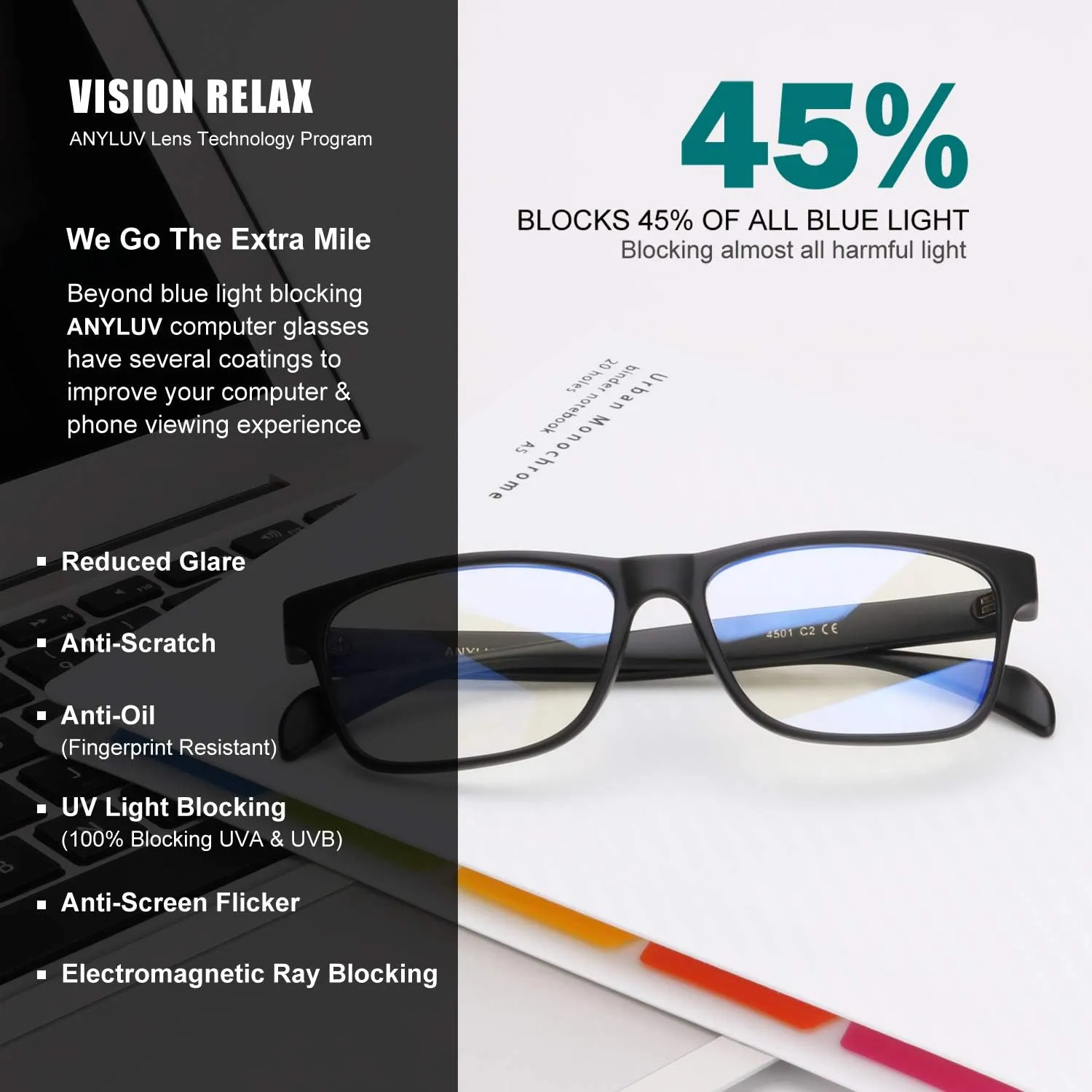 ANYLUV Blue Light Glasses for Men & Women, Lightweight Stylish Blue Light Blocking Glasses, Eye Strain Relief Eye Protection