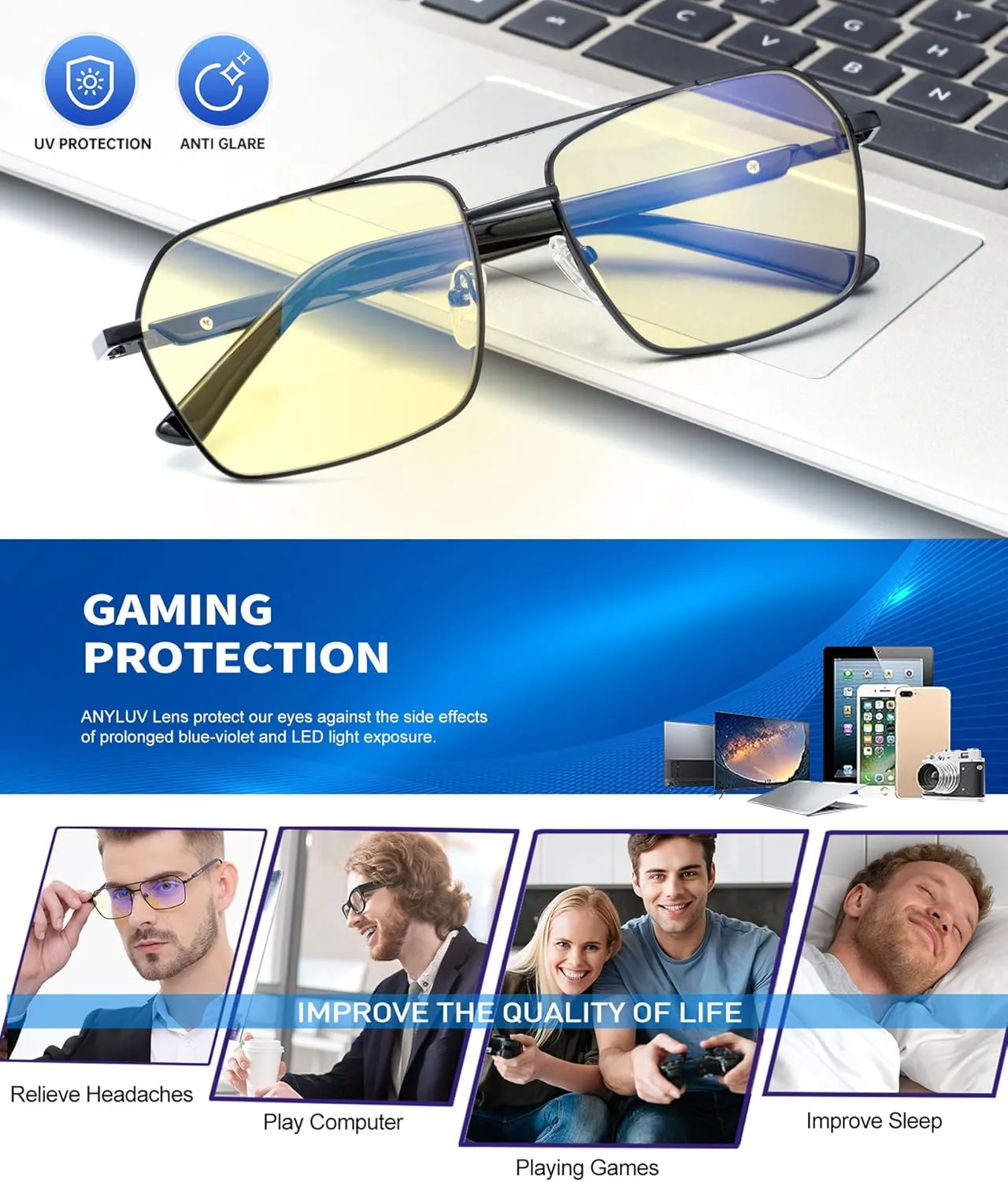 ANYLUV Blue Light Glasses Men/Women, Blue Light Blocking Glasses, Computer Screen Blocker Eyes Protection Glasses