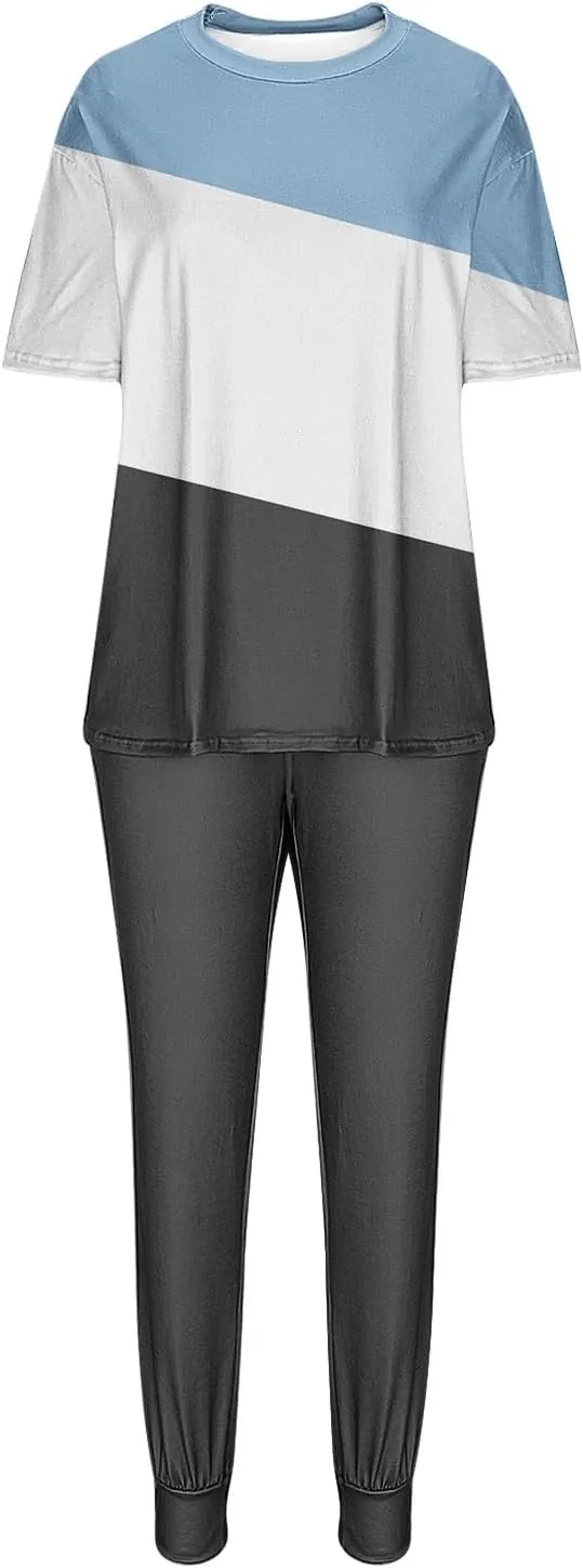 Athletic Sets for Women Short Sleeve Tops Cinch Bottom Pants Clothes Set 2025 Lounge Matching Set Trendy Outfit