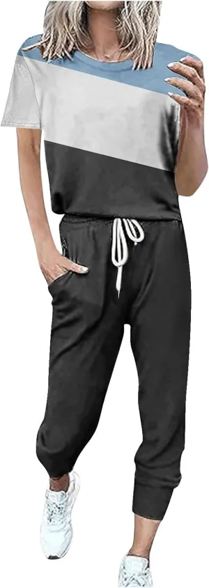 Athletic Sets for Women Short Sleeve Tops Cinch Bottom Pants Clothes Set 2025 Lounge Matching Set Trendy Outfit