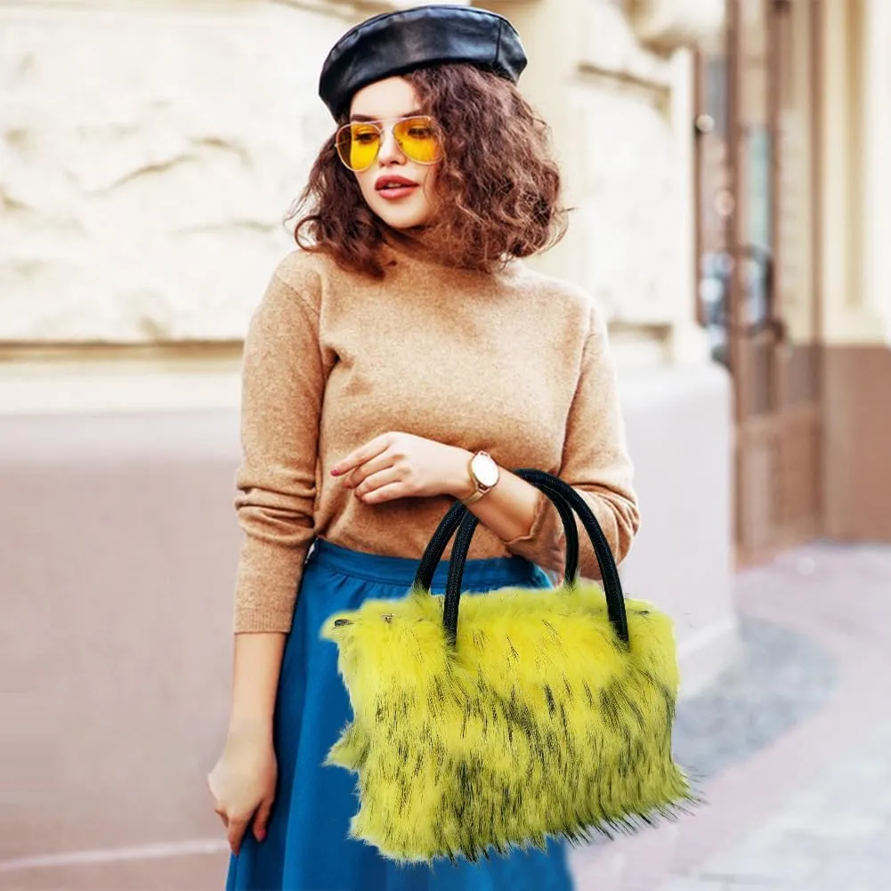 Aublinto Handbag Faux Fur Environmentally Friendly Plush Bag Women's Bag Faux Fur Shoulder Bag Fuzzy Purse Bucket Bag Handbag Fluffy Purse for Shopping Work Outdoors