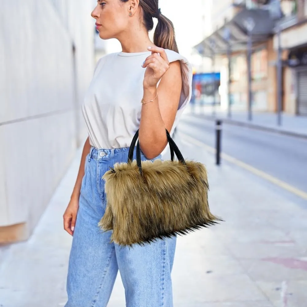 Aublinto Handbag Faux Fur Environmentally Friendly Plush Bag Women's Bag Faux Fur Shoulder Bag Fuzzy Purse Bucket Bag Handbag Fluffy Purse for Shopping Work Outdoors