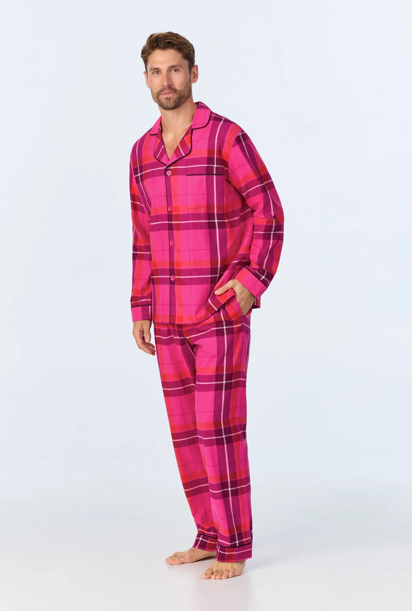 Aurora Plaid Men's Long Sleeve Long Pant Flannel PJ Set