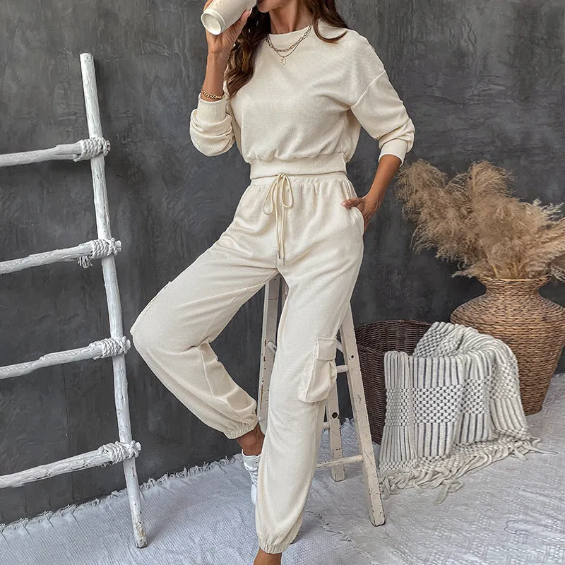 Autumn and Winter Solid Color Texture Casual Sweater Set