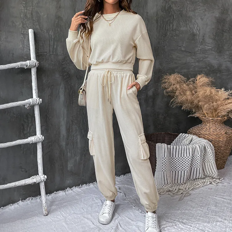 Autumn and Winter Solid Color Texture Casual Sweater Set