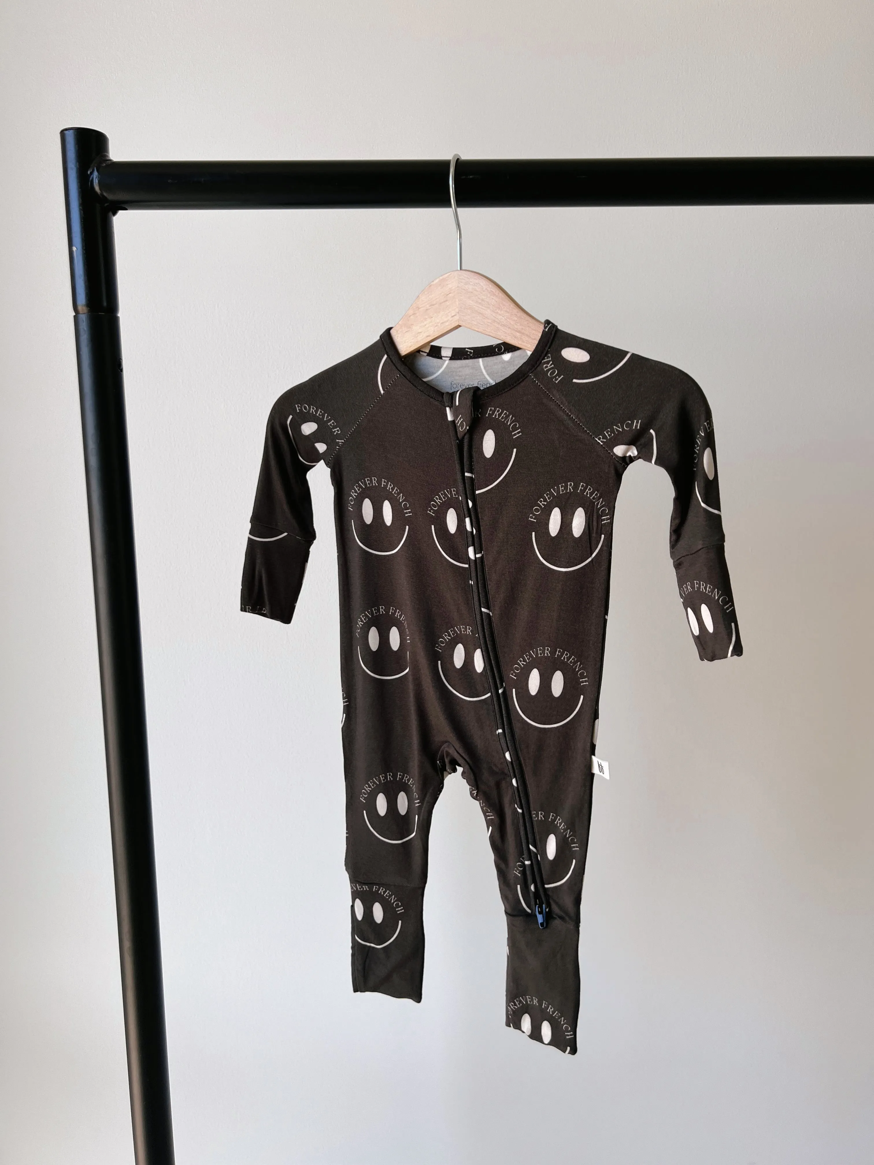 Bamboo Zip Pajama | Black ff Smile