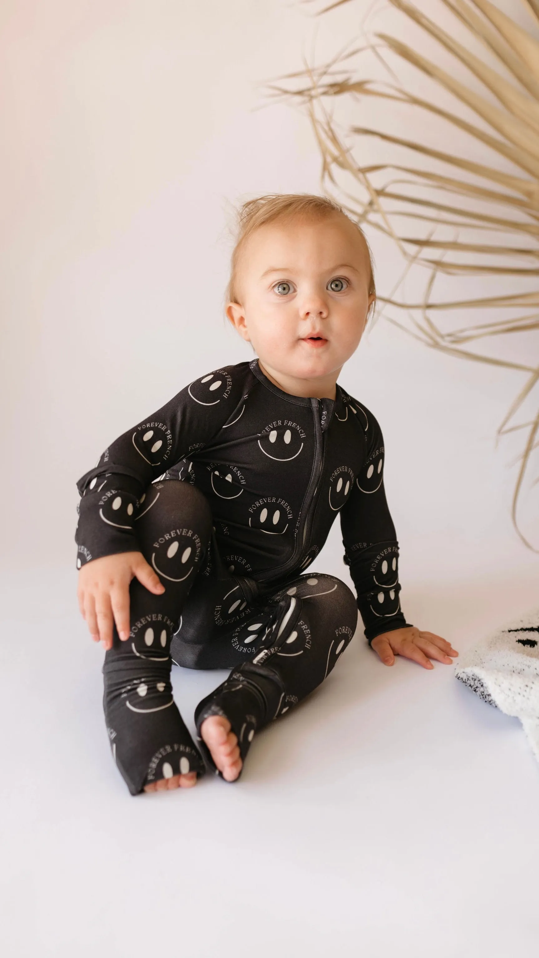 Bamboo Zip Pajama | Black ff Smile