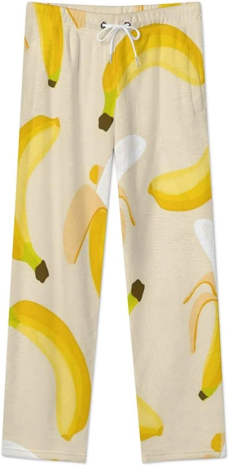 Banana Pattern Women's Flannel Pajama Pants Fleece Lounge Sleep Bottoms PJ