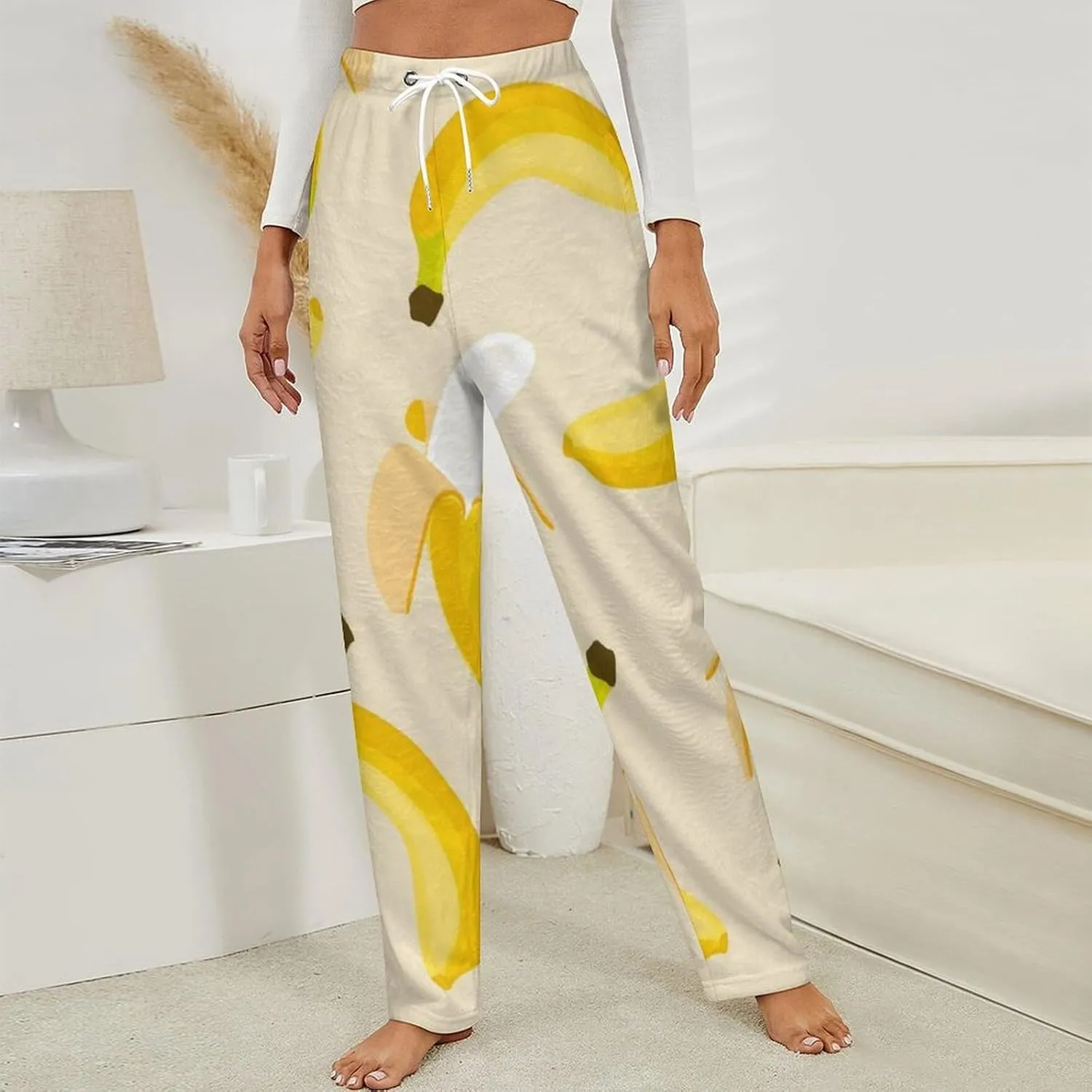 Banana Pattern Women's Flannel Pajama Pants Fleece Lounge Sleep Bottoms PJ